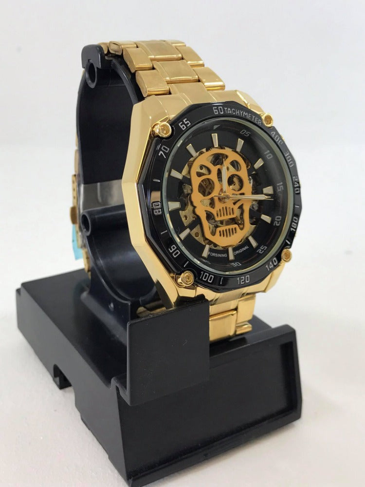 Reloj Automático De Esqueleto Doble Para Hombre Color De La Correa Dorado