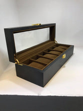 Cargar imagen en el visor de la galería, ESTUCHE MADERA NEGRO CAFE OSCURO 6 ESPACIOS