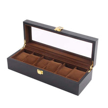 Cargar imagen en el visor de la galería, ESTUCHE MADERA NEGRO CAFE OSCURO 6 ESPACIOS
