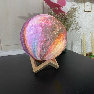 Lampara Galaxia Con Base De Madera