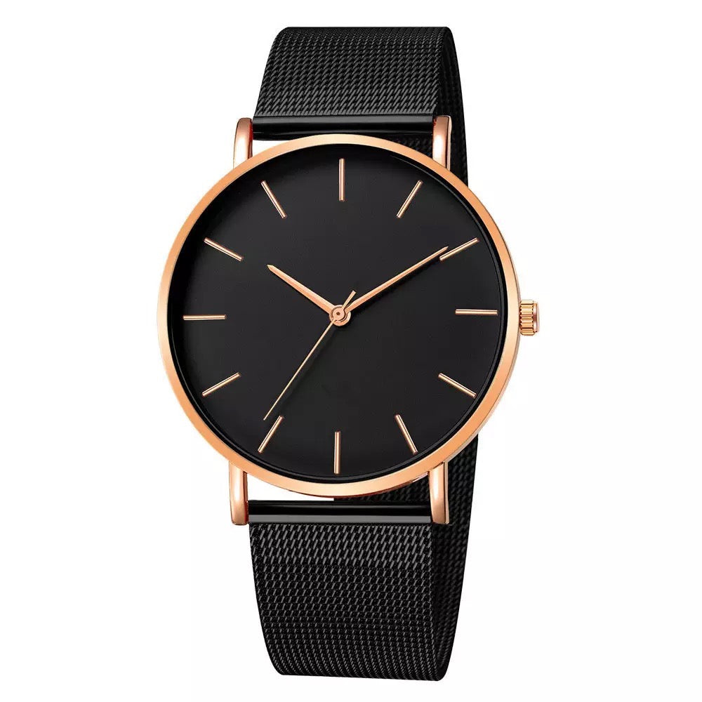 RELOJ MINIMAL NEGRO CON BRONCE