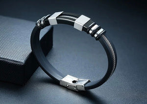 PULSERA STEEL NEGRO CON PLATEADO