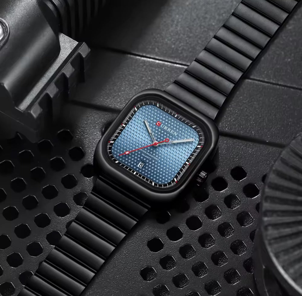 Reloj Curren Quadrum Negro Fondo Azul