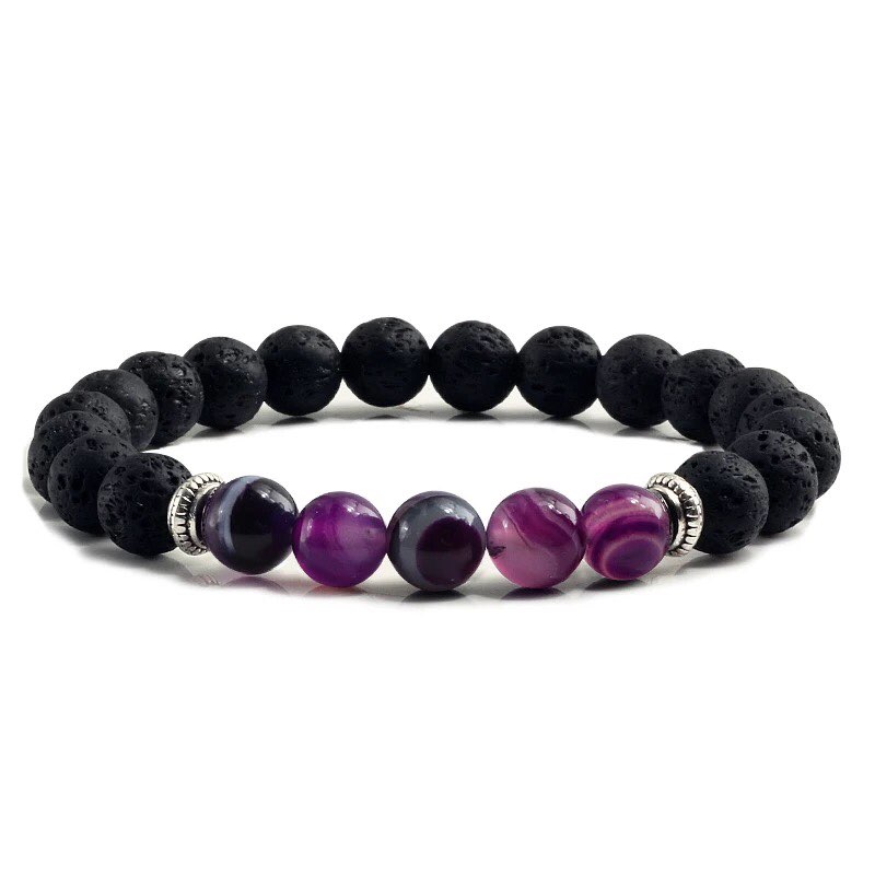 PULSERA PIEDRA NEGRA CON MORADO ELASTICO