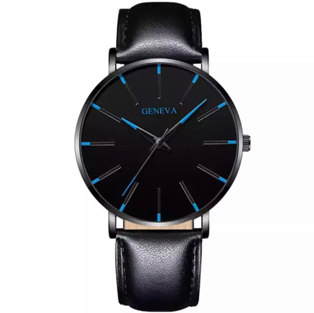 RELOJ GENEVA CORD PIEL NEGRO C AZUL