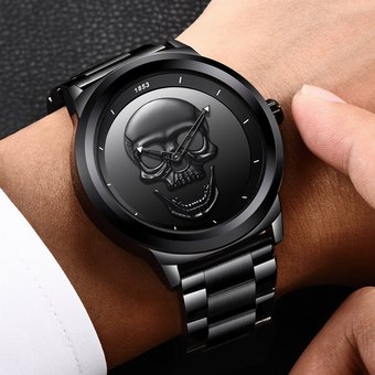 RELOJ SKULL METAL CALAVERA NEGRA 1853