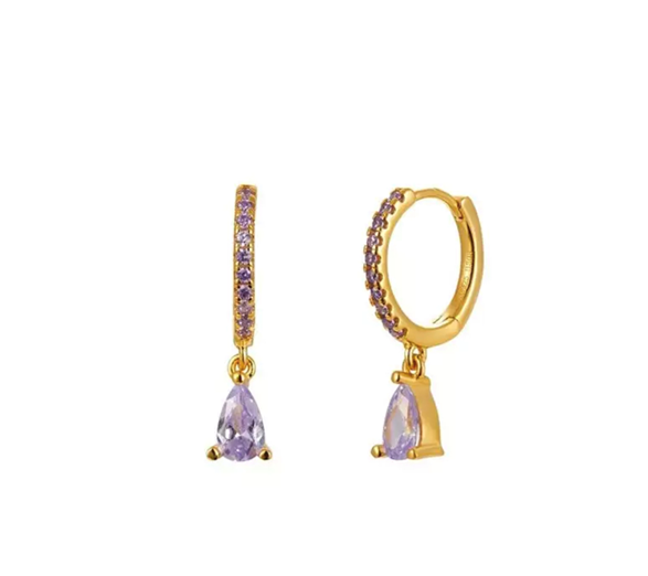 Aretes Broqueles Gota Morada Dorado