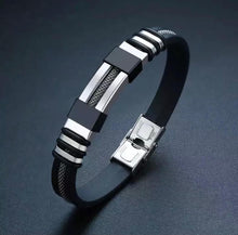 Cargar imagen en el visor de la galería, PULSERA STEEL NEGRO CON PLATEADO
