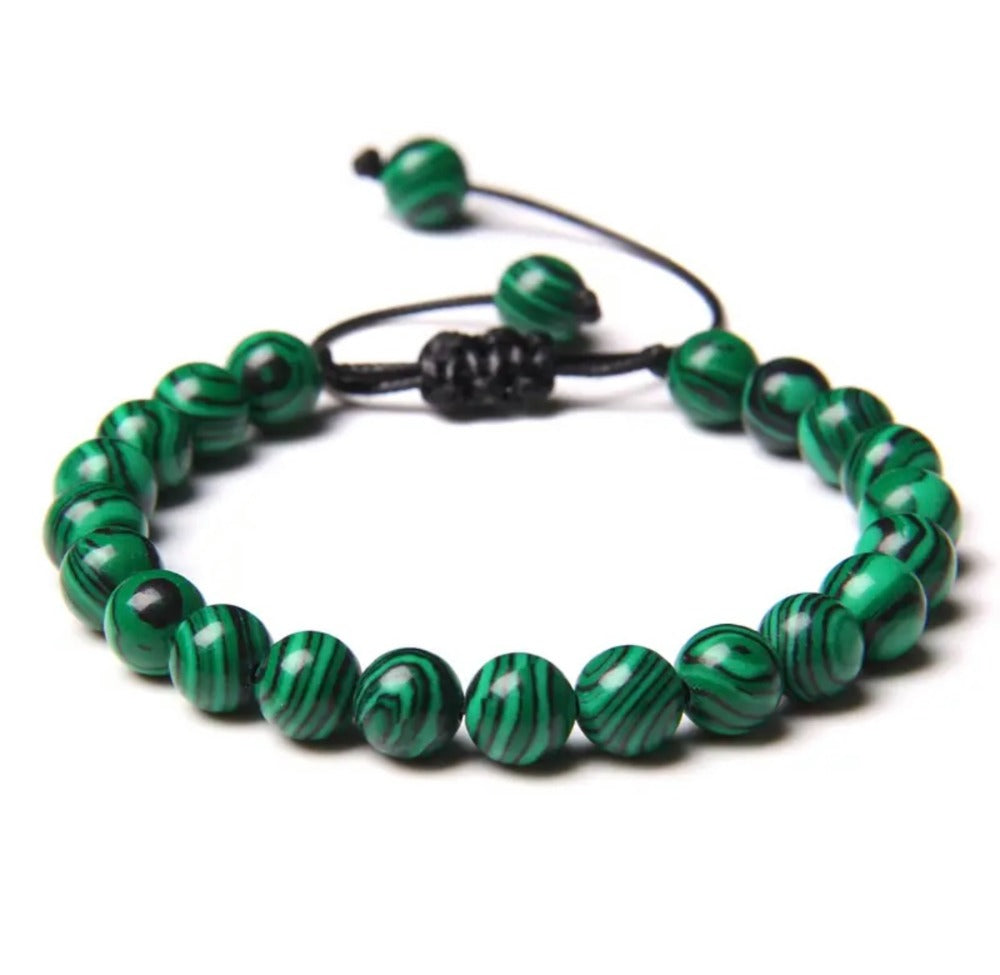 PULSERA PIEDRA VERDE 8MM CUERDA