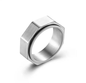 ANILLO HEXAGONAL PLATEADO