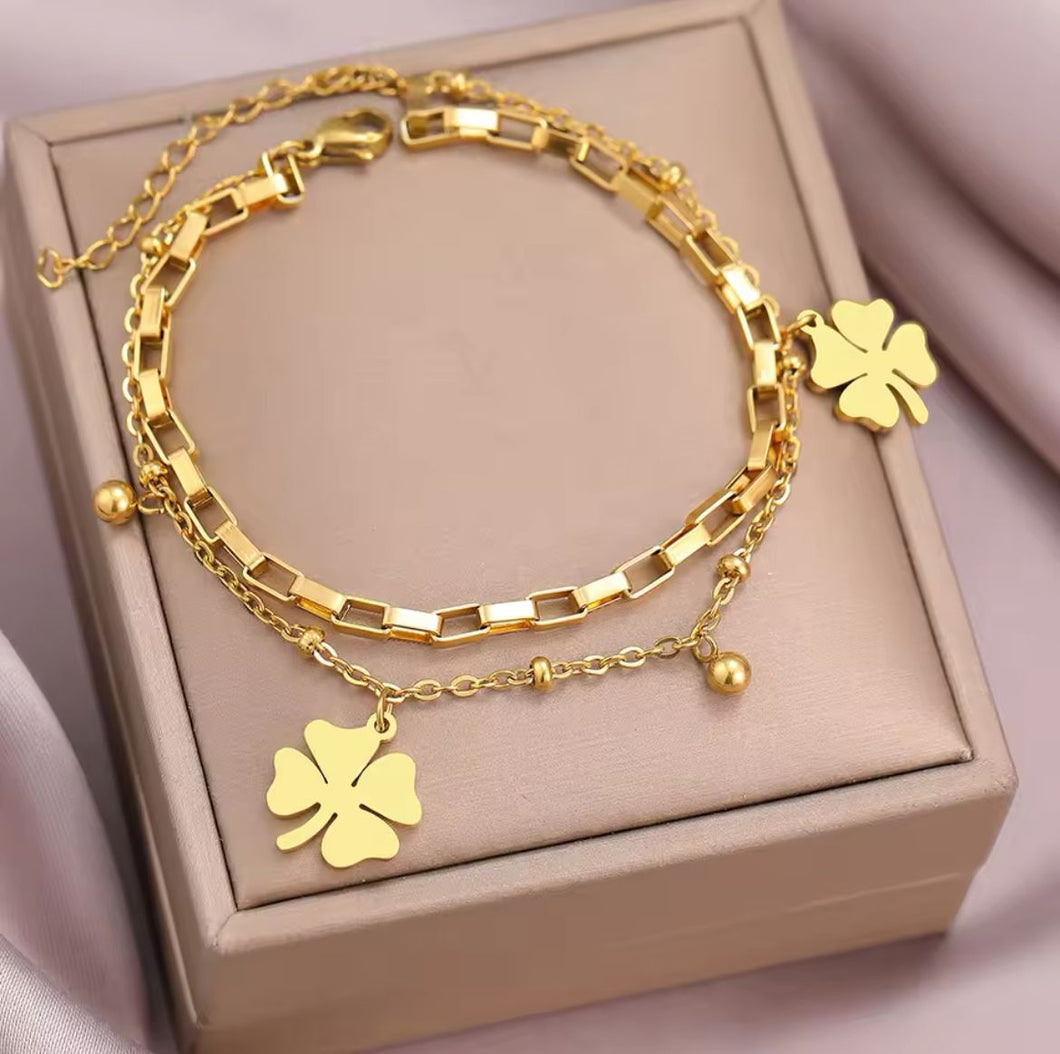 Pulsera Dos Trebol Dorada