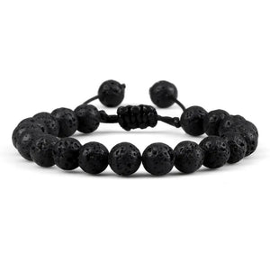 PULSERA PIEDRA VOLCANICA NEGRA 8MM CUERDA