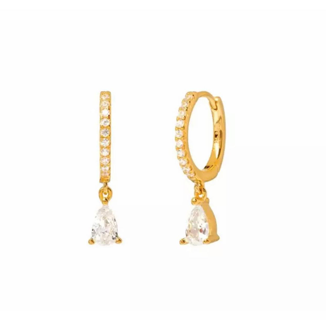 Aretes Broqueles Gota Blanca Dorado