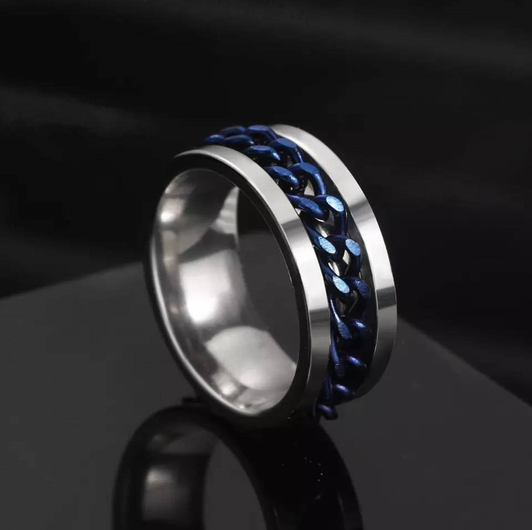 ANILLO CHAIN PLATEADO AZUL